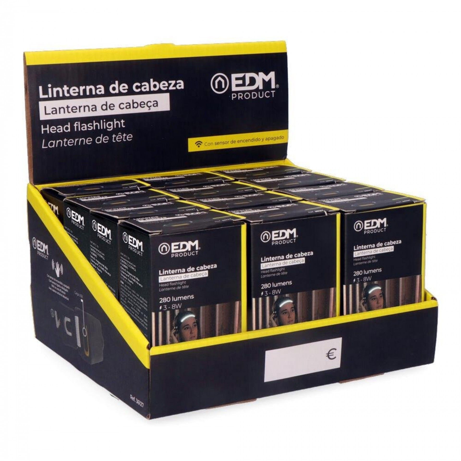 Lanterna frontal com sensor de cob 8w 280lm/100lm + spot led 3w 90lm/40lm refª 36127 EDM