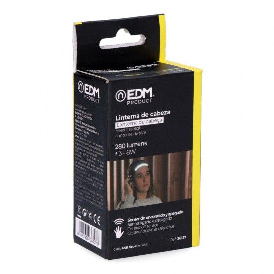 Lanterna frontal com sensor de cob 8w 280lm/100lm + spot led 3w 90lm/40lm ref 36127 EDM