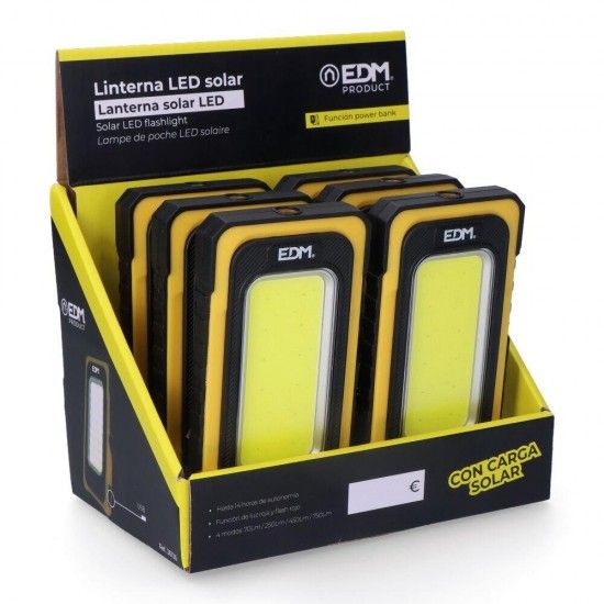 Lanterna led solar recarregvel com gancho e man cob 10w 750lm ref 36126 EDM