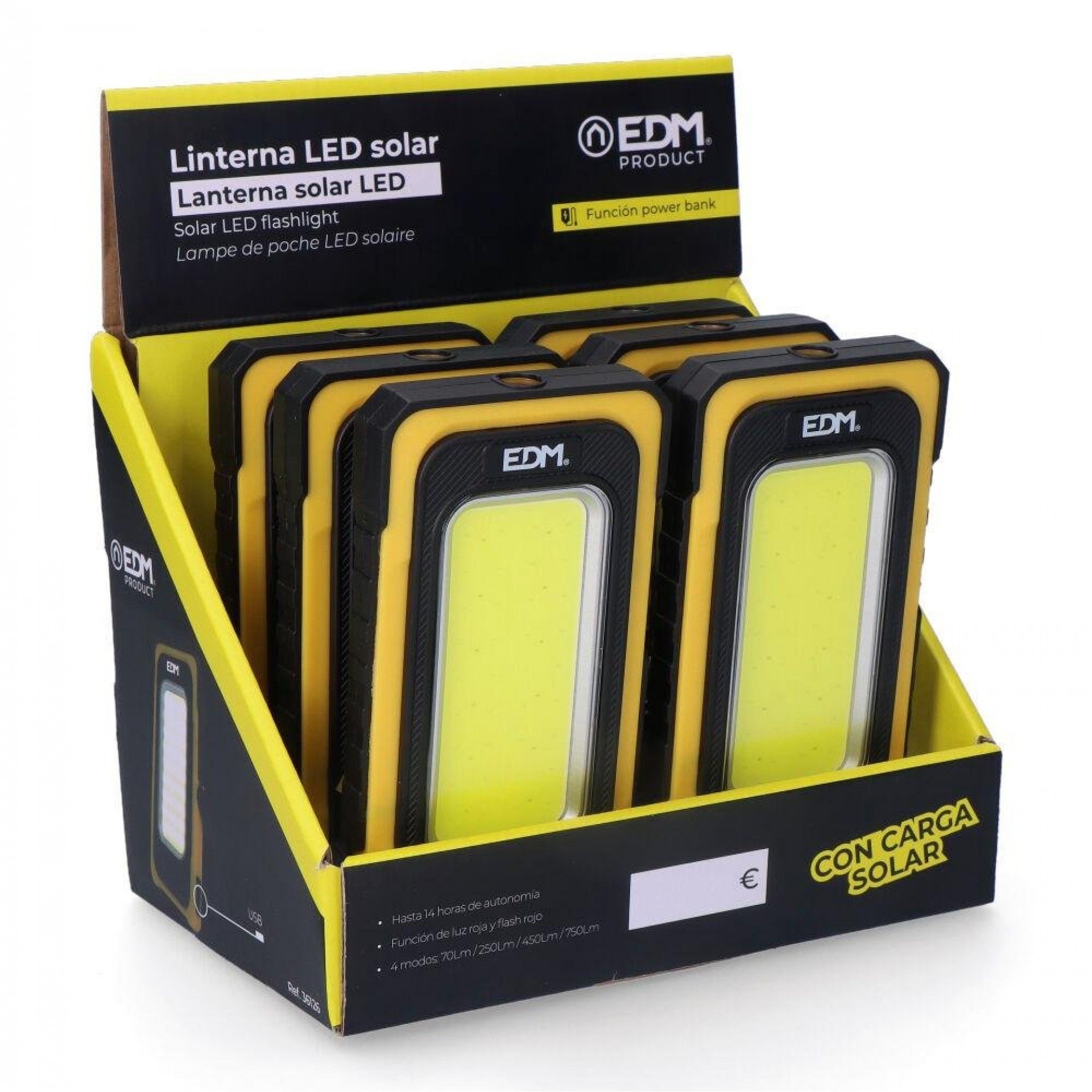 Lanterna led solar recarregável com gancho e íman cob 10w 750lm refª 36126 EDM