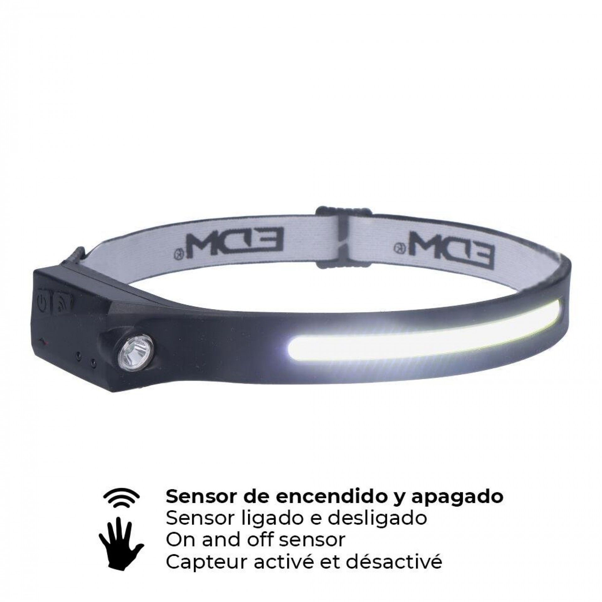 Lanterna frontal com sensor de cob 8w 280lm/100lm + spot led 3w 90lm/40lm refª 36127 EDM