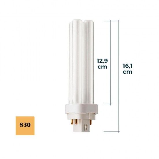 Lâmpada de baixo consumo lynx d-26w g24 3000k pld-4pin luz quente 163x27mm refª 35669 BASICS Lâmpada de baixo consumo lynx d-26w g24 3000k pld-4pin luz quente 163x27mm refª 35669 BASICS