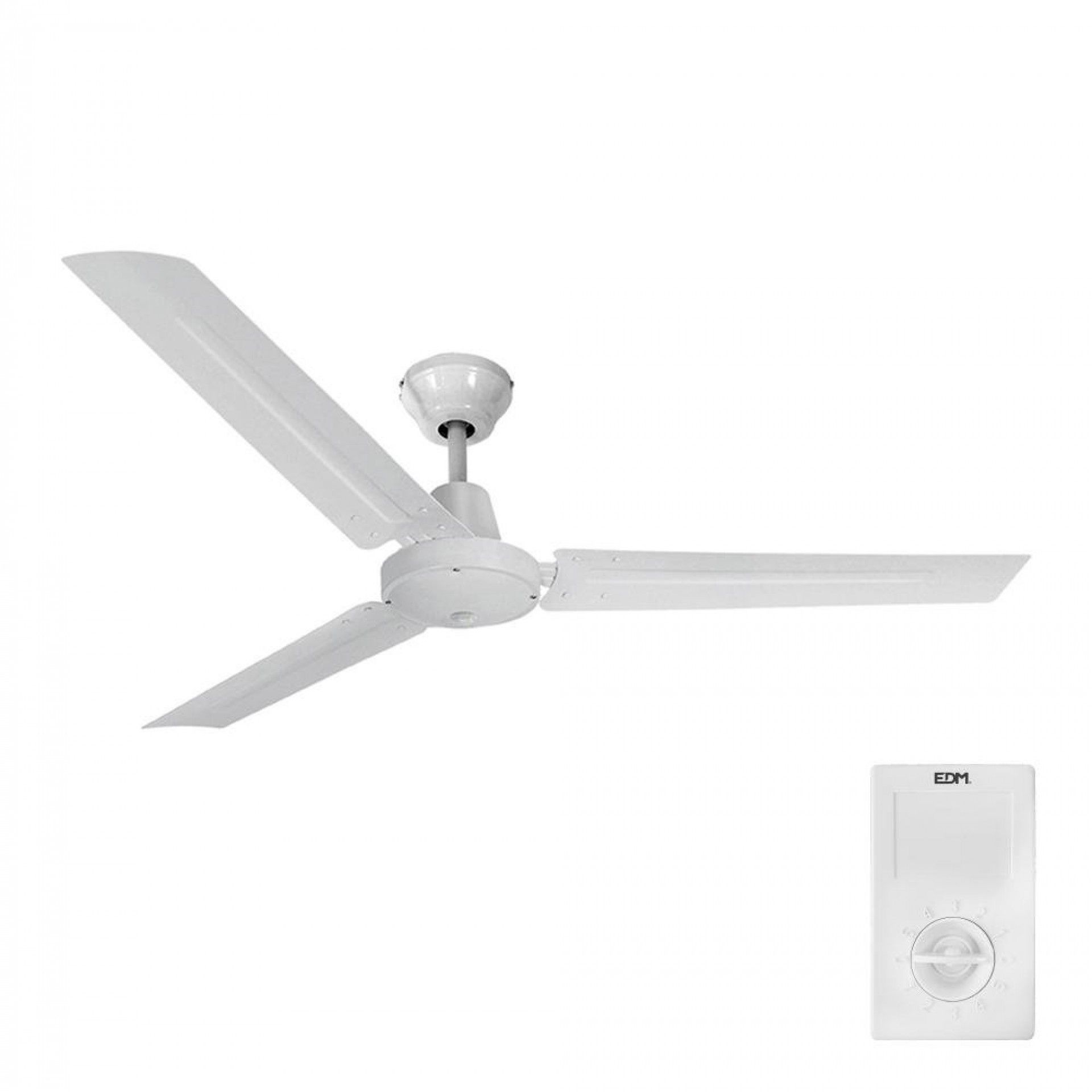 Ventoinha de teto mini industrial. cor branco potência: 60w lâminas: ø120cm com controlador de pared