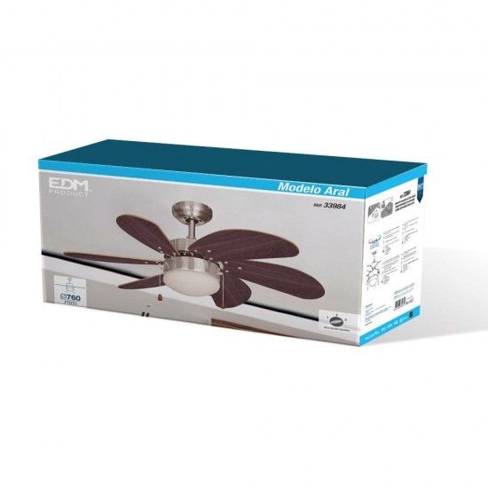Ventoinha de teto modelo aral. cor wengue/cetim níquel potência: 50w lâminas: ø76cm refª 33984 EDM Ventoinha de teto modelo aral. cor wengue/cetim níquel potência: 50w lâminas: ø76cm refª 33984 EDM