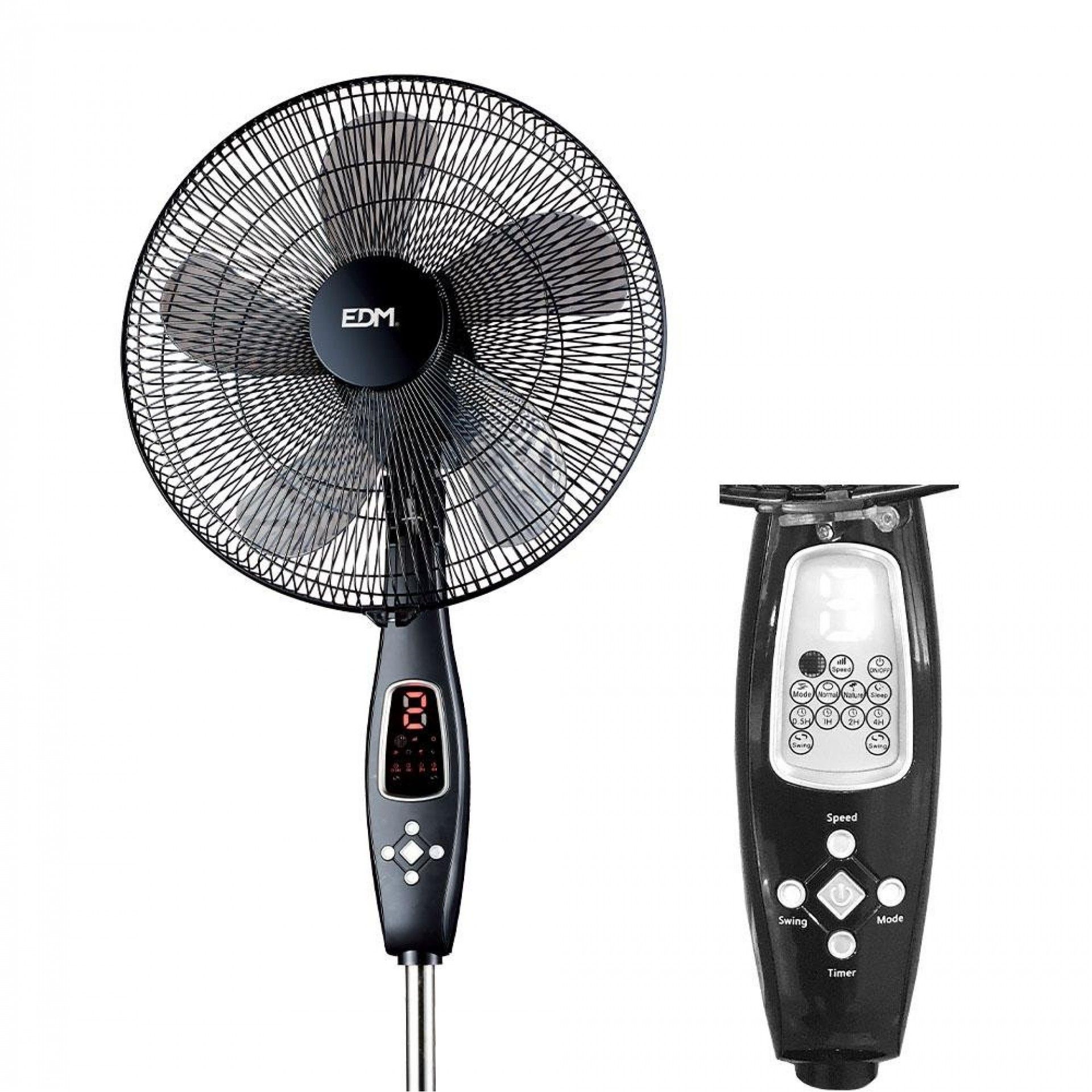 Ventoinha de pé. cor preto com controle remoto. potência: 60w lâminas: ø40cm altura ajustável 110-13