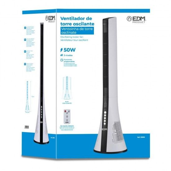 Ventoinha de torre. potncia: 50w com comando. cor branco 28,5x27,8x110,8cm ref 33955 EDM