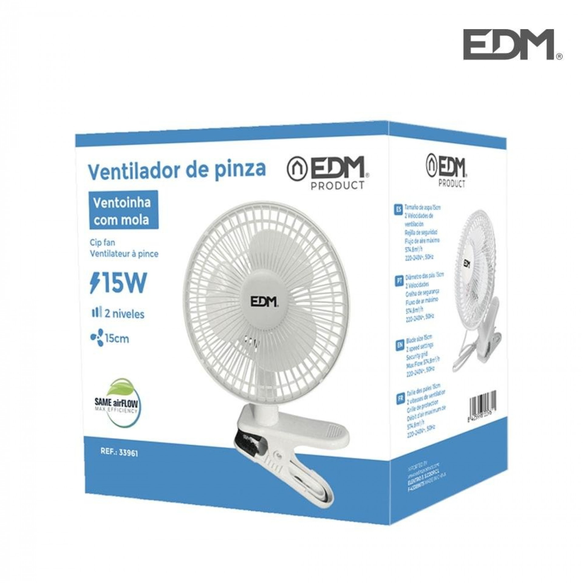 Ventoinha de pinça. cor branco. potência: 15w aspas: ø15cm 28cm refª 33961 EDM
