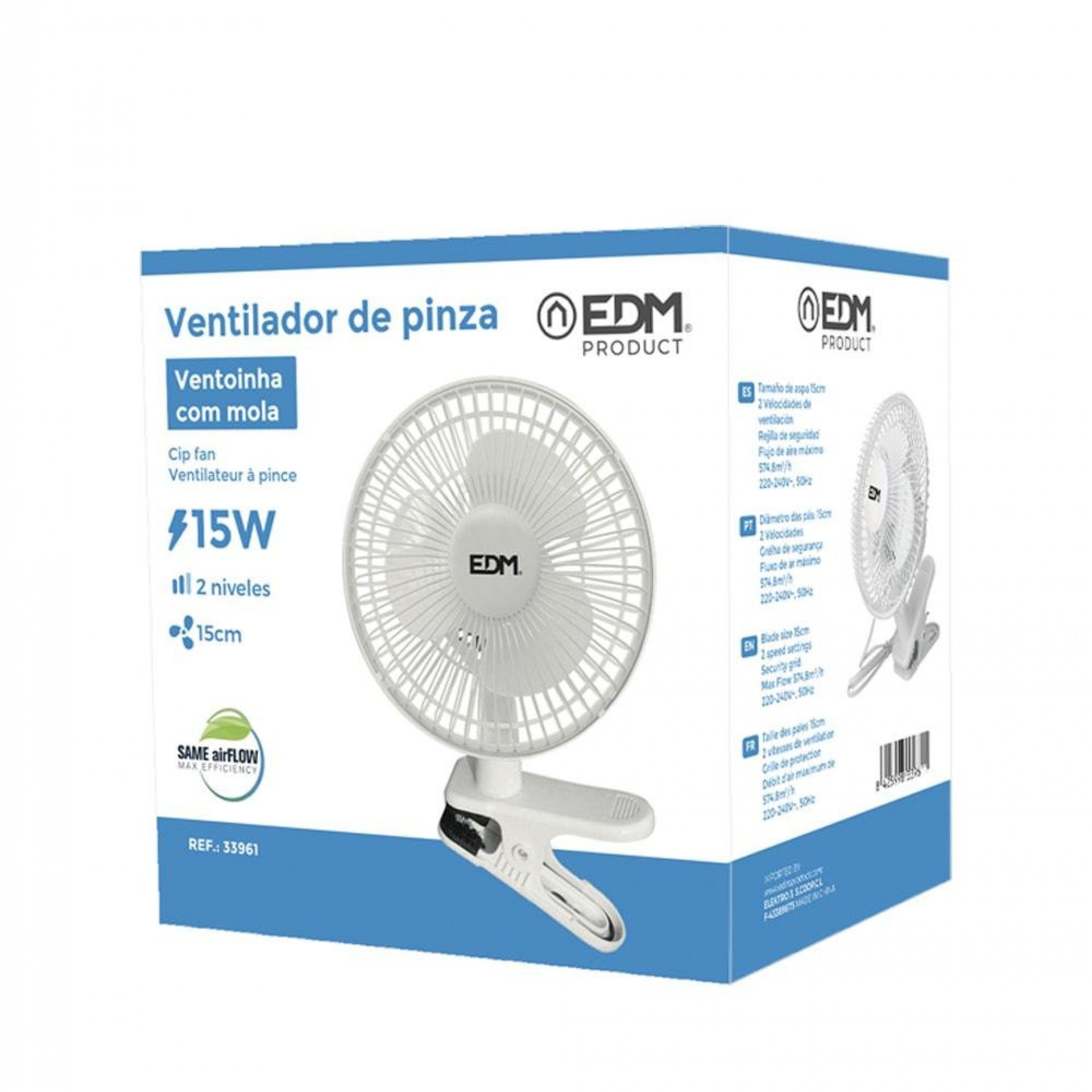Ventoinha de pinça. cor branco. potência: 15w aspas: ø15cm 28cm refª 33961 EDM