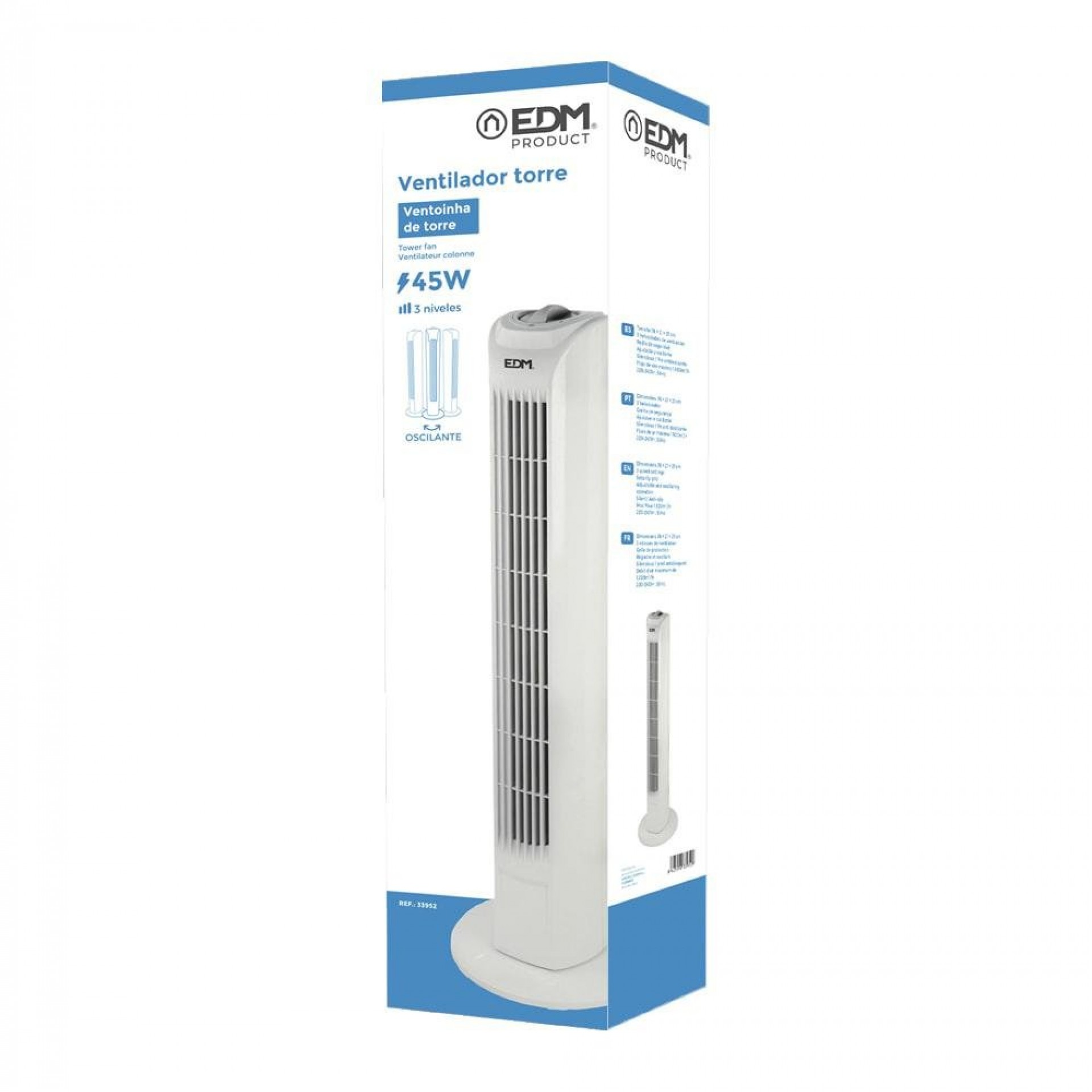 Ventoinha de torre. coer branco potência: 45w 21x78cm refª 33952 EDM