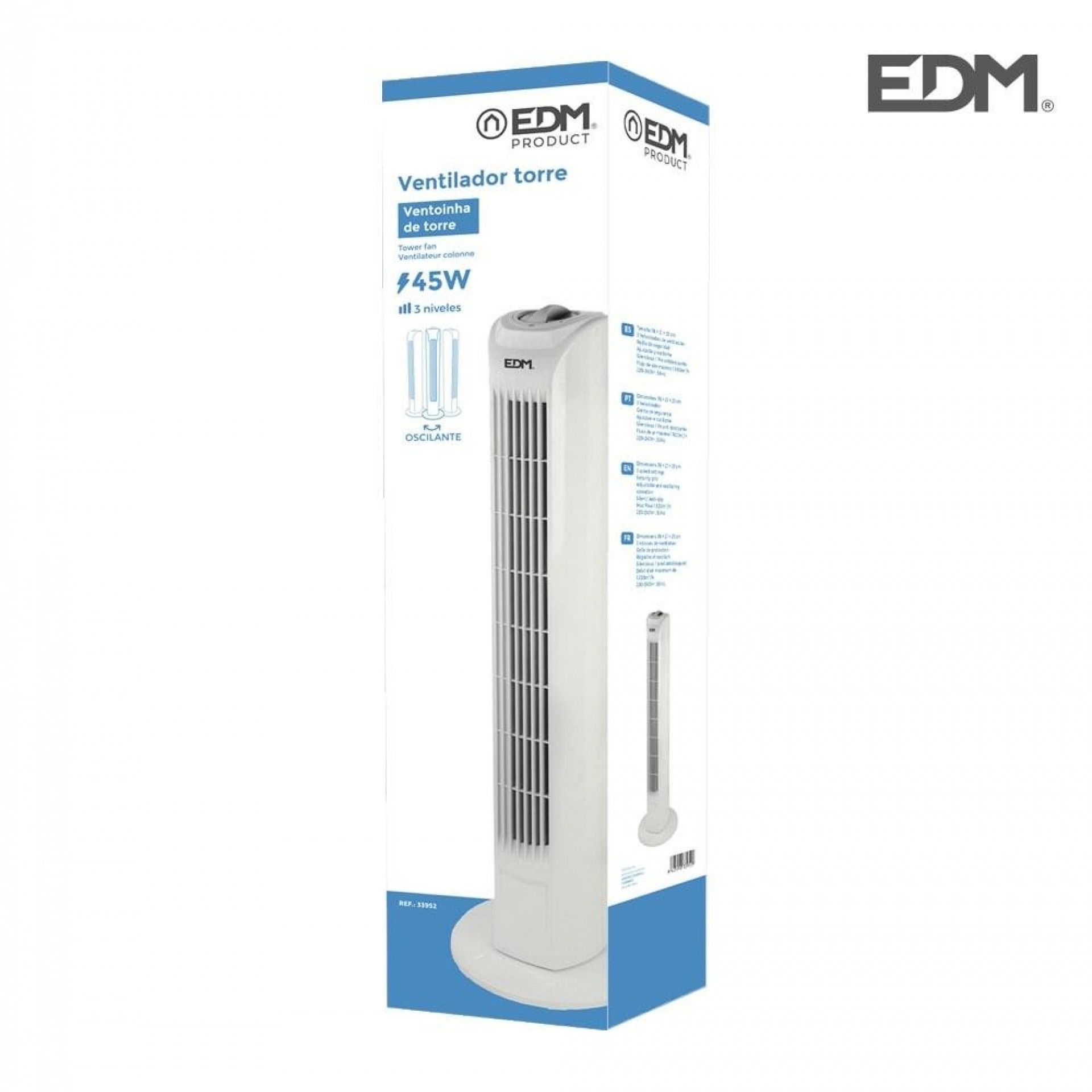 Ventoinha de torre. coer branco potência: 45w 21x78cm refª 33952 EDM