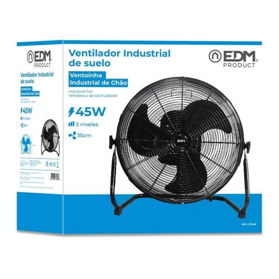 Ventoinha industrial oscilante. cor preto. potência: 45w lâminas: ø35x44,5cm refª 33946 EDM Ventoinha industrial oscilante. cor preto. potência: 45w lâminas: ø35x44,5cm refª 33946 EDM