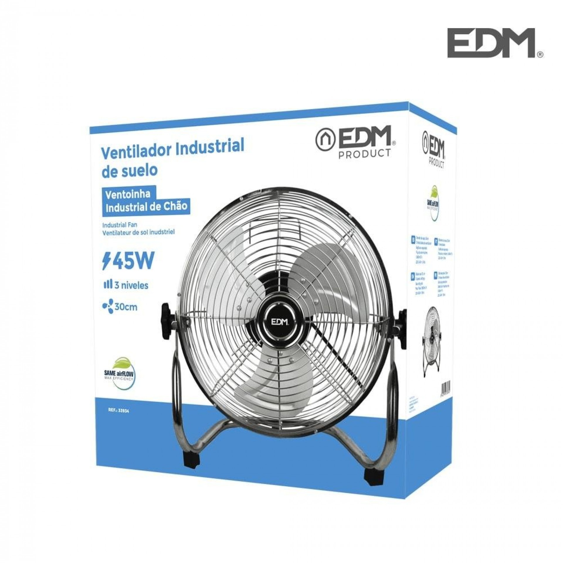 Ventoinha industrial de chão. cor preto. potência: 45w lâminas: ø30x41cm refª 33934 EDM