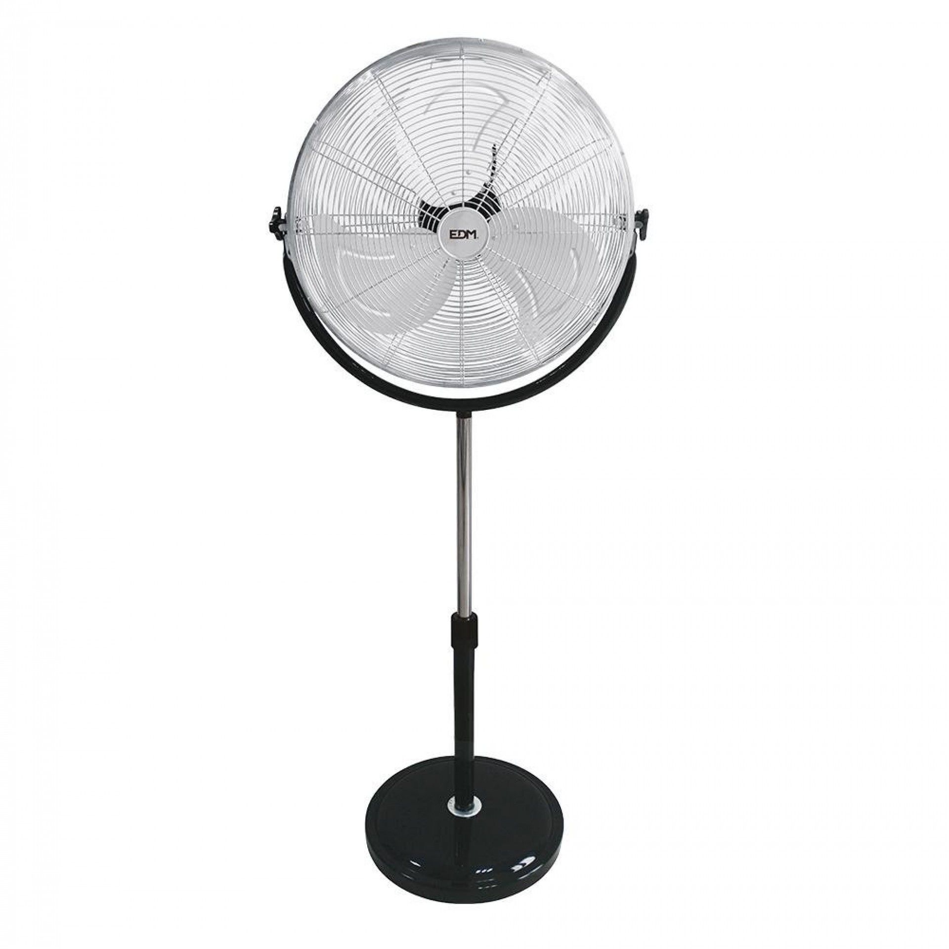 Ventoinha de pé industrial, com base circular. cromada/preta. potência: 120w lâminas: ø50cm altura a