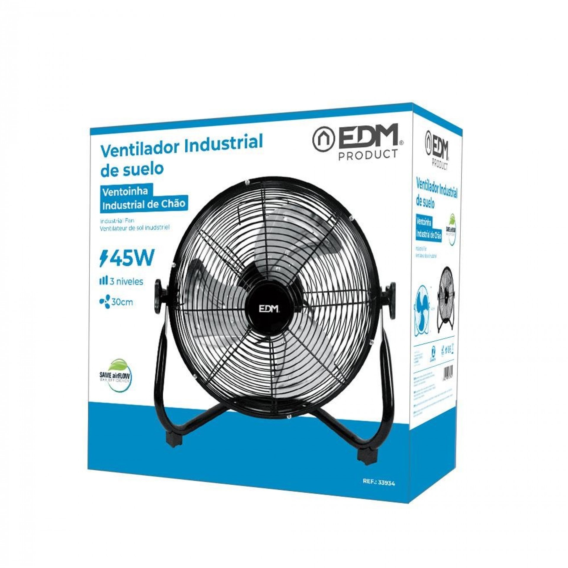 Ventoinha industrial de chão. cor preto. potência: 45w lâminas: ø30x41cm refª 33934 EDM