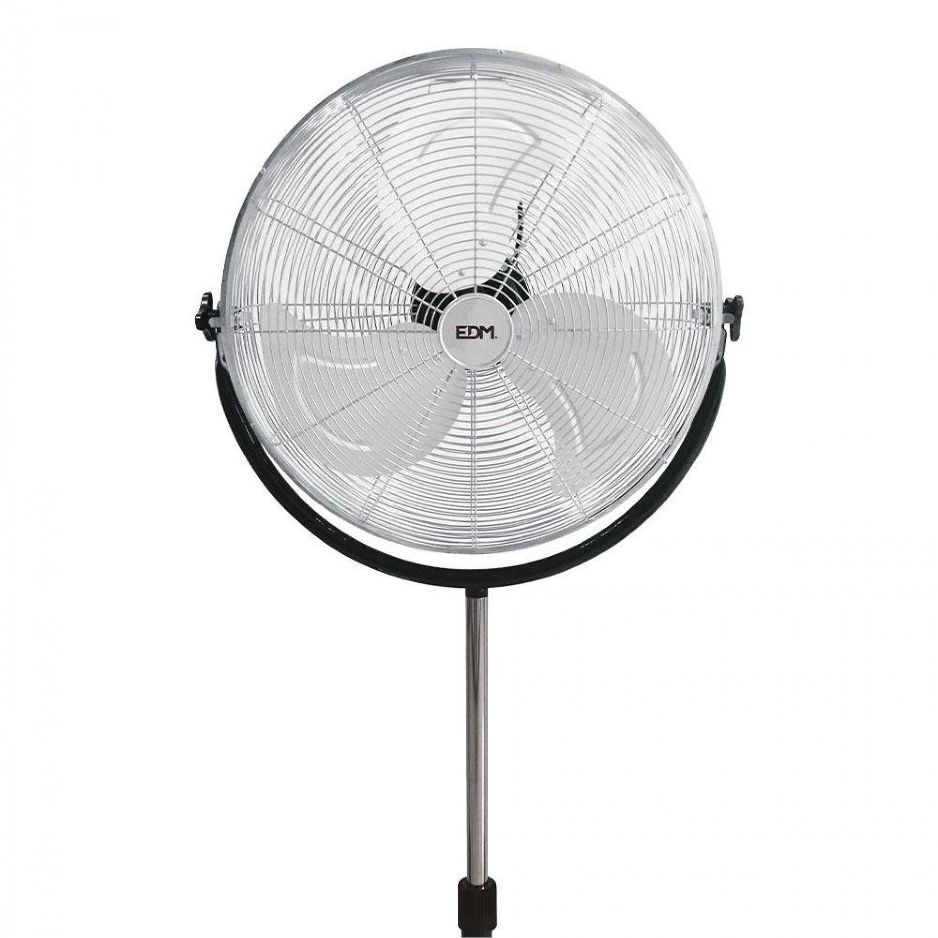 Ventoinha de pé industrial, com base circular. cromada/preta. potência: 120w lâminas: ø50cm altura a