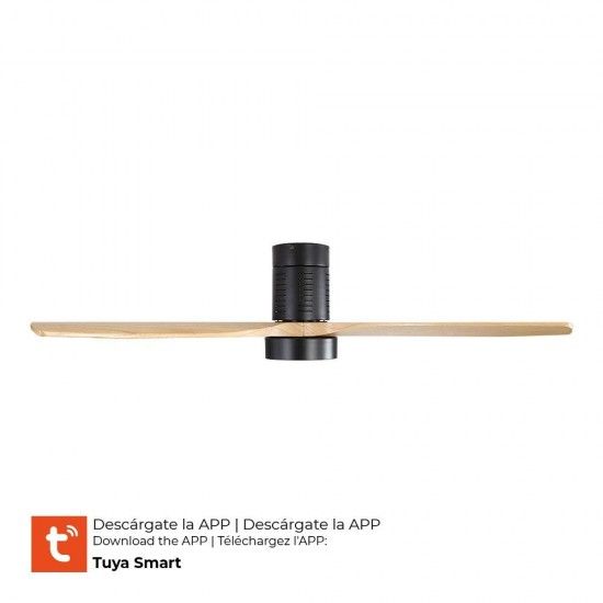 Ventoinha de teto inteligente com l�minas de madeira luz led 3000/4000/6000k kara pot�ncia 30w ref� 