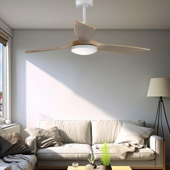 Ventoinha de teto com l�minas de madeira luz led 3000/4000/6000k b�ltico pot�ncia 20w ref� 33819 EDM