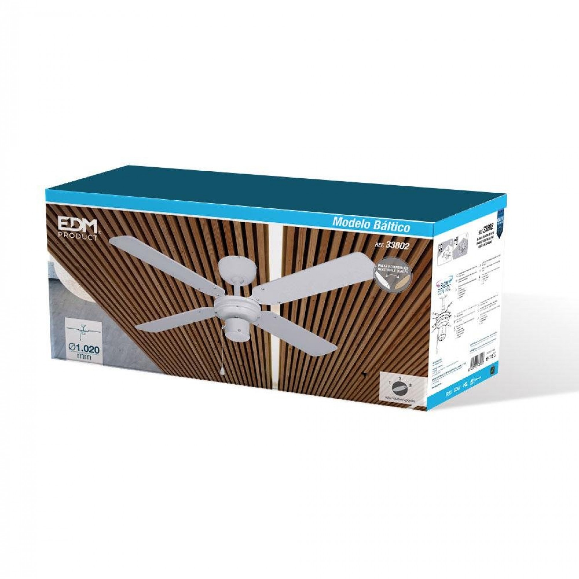 Ventoinha de teto modelo baltico. cor branco potência: 50w lâminas: ø102cm refª 33802 EDM