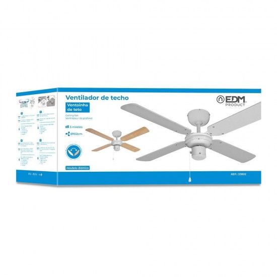 Ventoinha de teto modelo baltico. cor branco potência: 50w lâminas: ø102cm refª 33802 EDM Ventoinha de teto modelo baltico. cor branco potência: 50w lâminas: ø102cm refª 33802 EDM