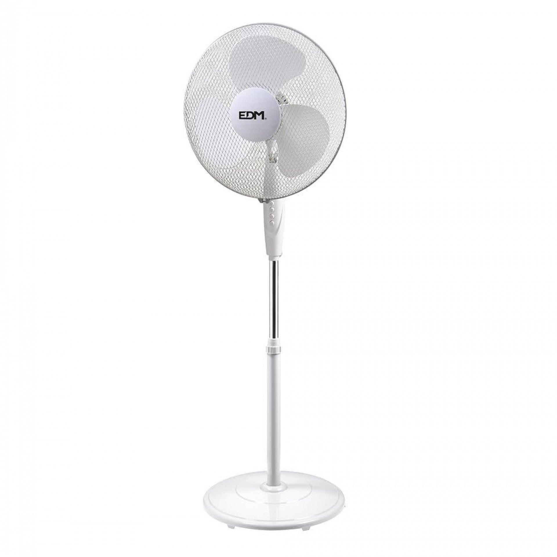 Ventoinha de pé com base circular. cor branca. potência: 45w aspas: ø40cm altura regulável 110-130cm