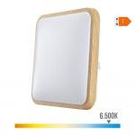 Candeeiro de superf�cie quadrado led 18w 1820lm 6400k 33x33x7cm efeito madeira ref� 32542 EDM