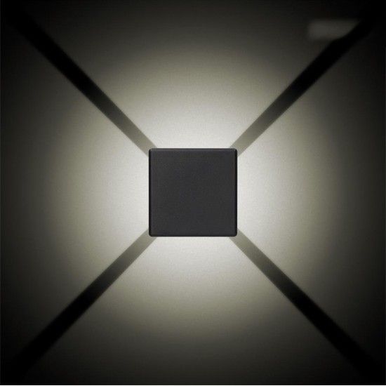 Candeeiro de parede led 6w 516lm 3000k luz quente quadrado ip54 11.5x11.5x5cm 4 projeções refª 32140 Candeeiro de parede led 6w 516lm 3000k luz quente quadrado ip54 11.5x11.5x5cm 4 projeções refª 32140