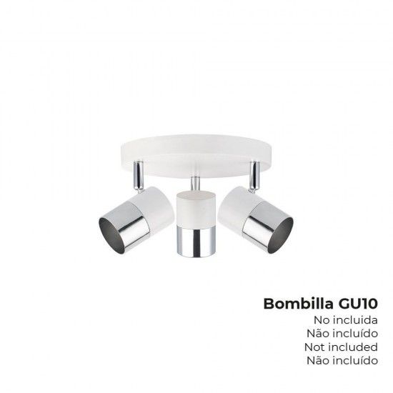 Candeeiro de teto halognio 3 focos cor cromado+branco osso gu-10 moon modelo ref 32013 EDM