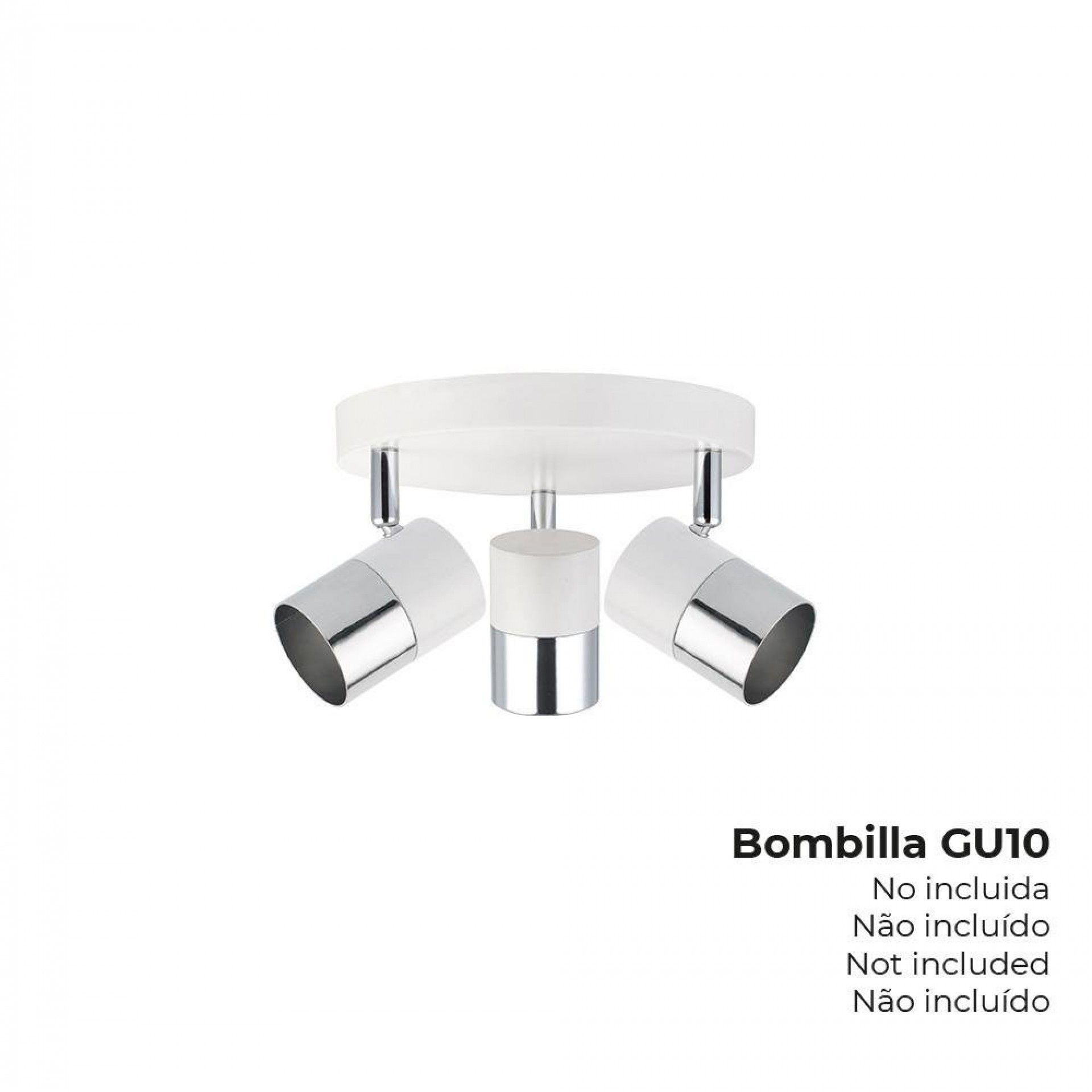 Candeeiro de teto halogénio 3 focos cor cromado+branco osso gu-10 moon modelo refª 32013 EDM