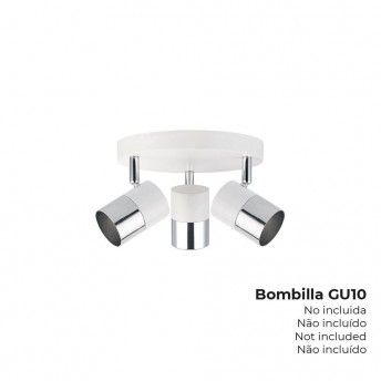 Candeeiro de teto halogénio 3 focos cor cromado+branco osso gu-10 moon modelo refª 32013 EDM Candeeiro de teto halogénio 3 focos cor cromado+branco osso gu-10 moon modelo refª 32013 EDM