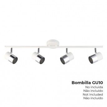 Candeeiro de teto halogénio 4 focos cor cromado+branco osso gu-10 modelo moon refª 32014 EDM Candeeiro de teto halogénio 4 focos cor cromado+branco osso gu-10 modelo moon refª 32014 EDM