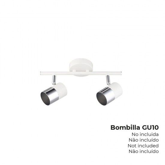 Candeeiro de teto halogénio 2 focos cor cromado+branco osso gu-10 modelo moon refª 32012 EDM Candeeiro de teto halogénio 2 focos cor cromado+branco osso gu-10 modelo moon refª 32012 EDM