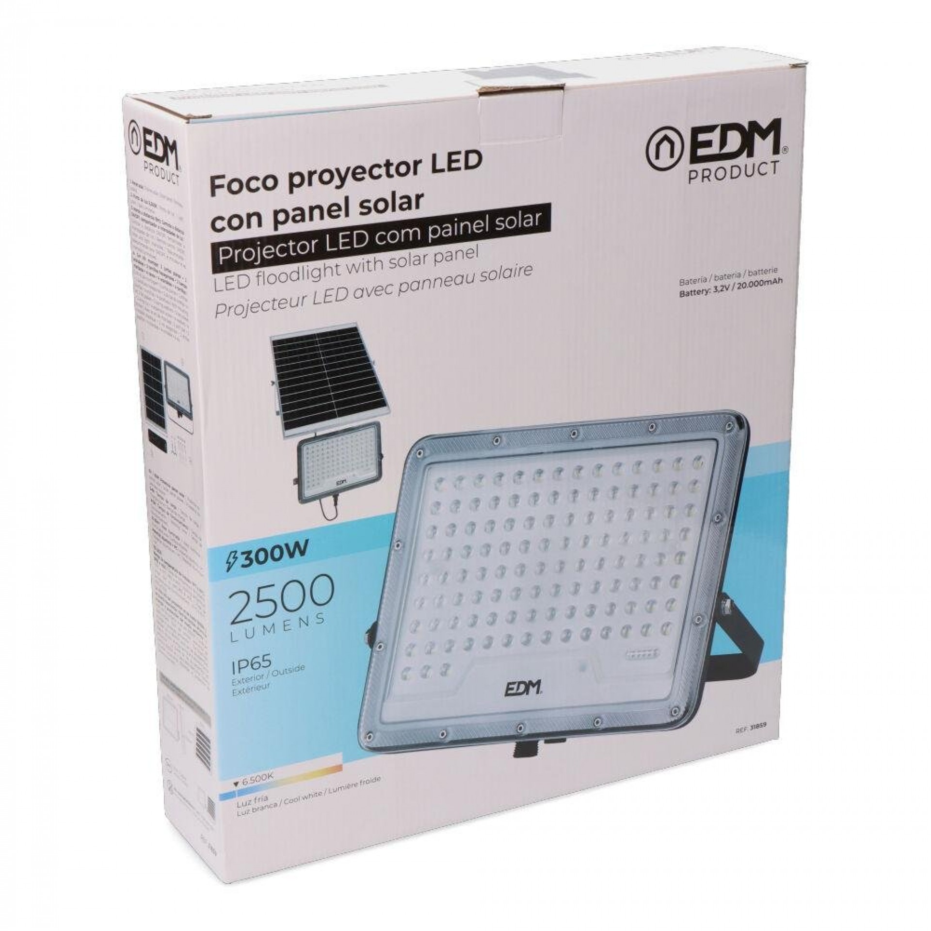 Projetor solar slim 300w 2.500lm 6.500k refª 31859 EDM