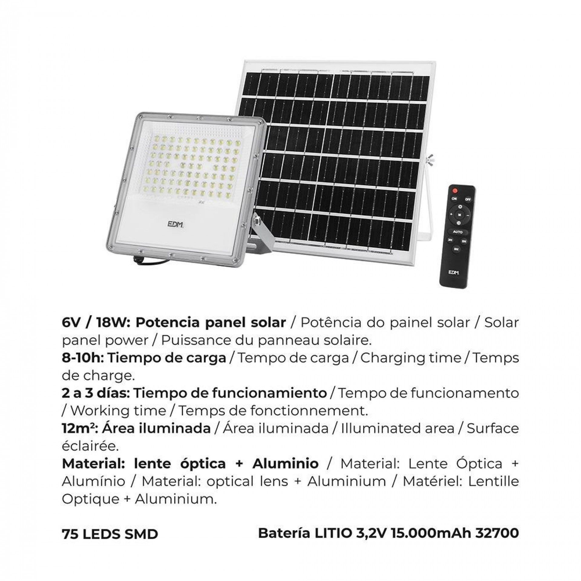 Projector led solar 200w 1.500lm 6.500k ip65 refª 31855 EDM