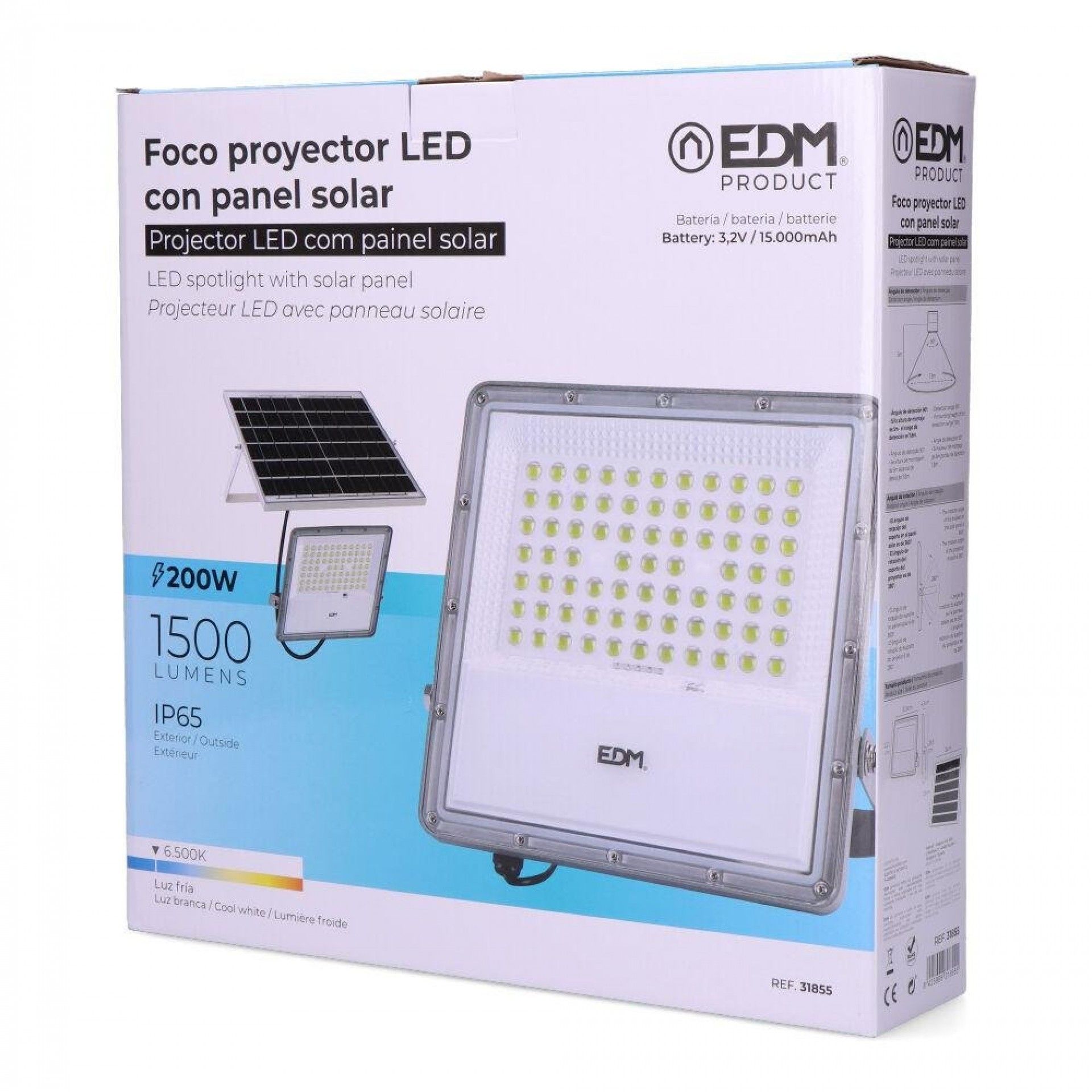 Projector led solar 200w 1.500lm 6.500k ip65 refª 31855 EDM