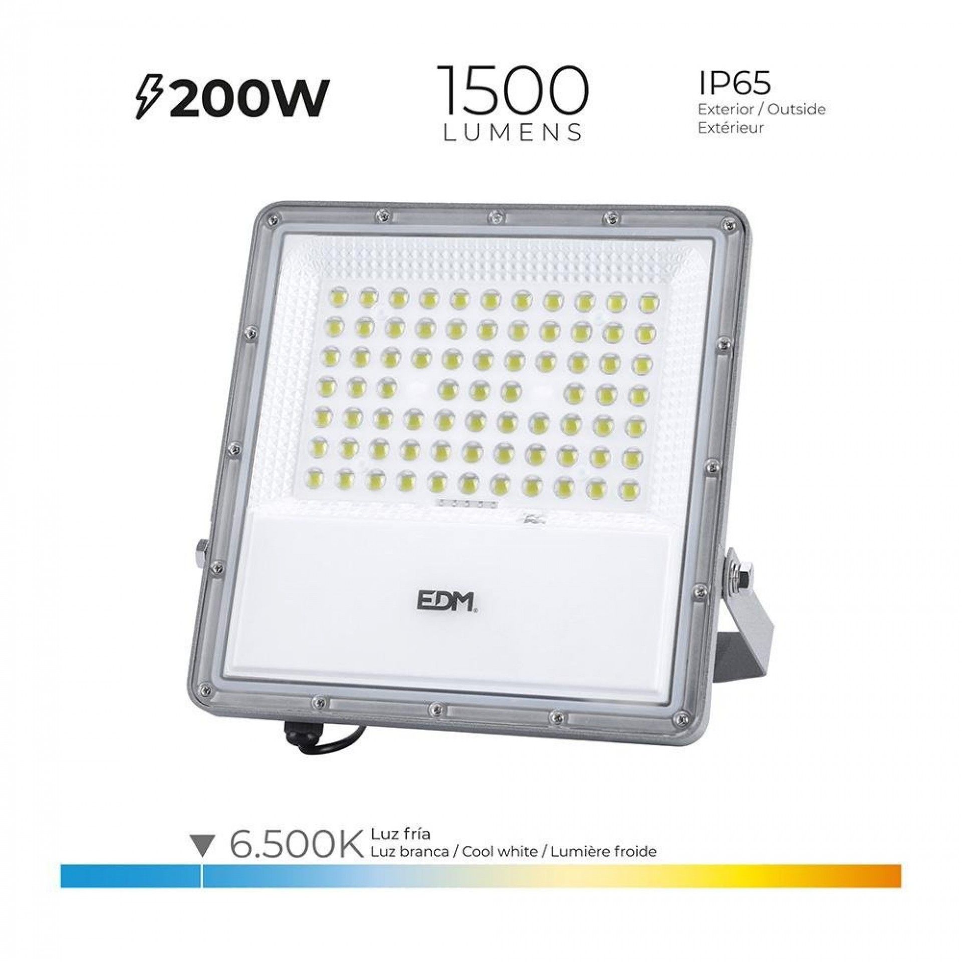 Projector led solar 200w 1.500lm 6.500k ip65 refª 31855 EDM