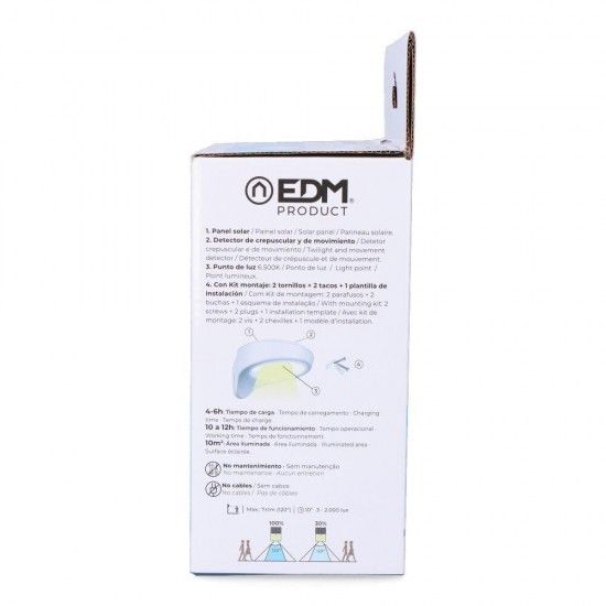 Candeeiro solar 2w 200lm 6500k com sensor cor branco refª 31853 EDM Candeeiro solar 2w 200lm 6500k com sensor cor branco refª 31853 EDM