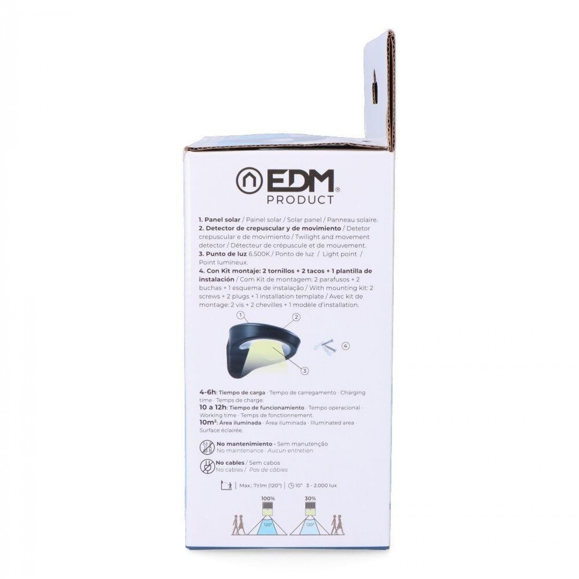 Candeeiro solar 2w 200lm 6500k com sensor cor preto refª 31852 EDM