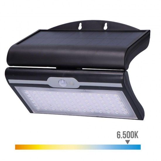 Candeeiro de parede solar 6w 430lm 6.500k com sensor cor preto ref 31849 EDM