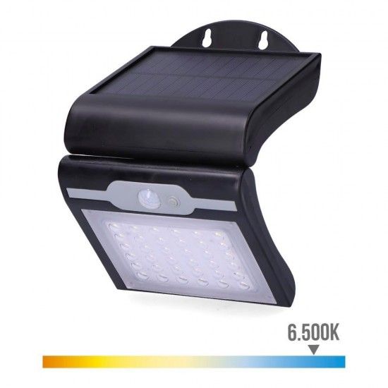 Candeeiro de parede solar 2w 220lm 6.500k com sensor cor preto ref 31847 EDM