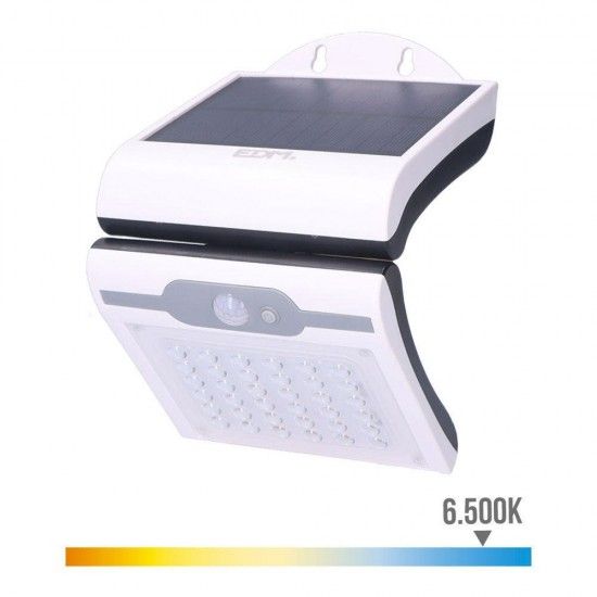 Candeeiro de parede solar 2w 220lm 6.500k com sensor cor branco refª 31846 EDM Candeeiro de parede solar 2w 220lm 6.500k com sensor cor branco refª 31846 EDM