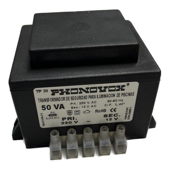 Transformador pool 50va 230/12v 50-60hz. ip-00 armadura tp31050 ref 31737 PHONOVOX