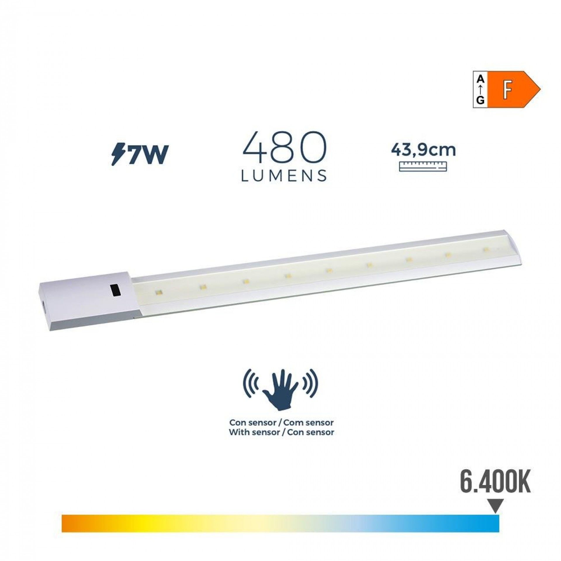 Armadura led com sensor 7w 480lm 6500k luz fria 43.9x5.5cm refª 31678 EDM