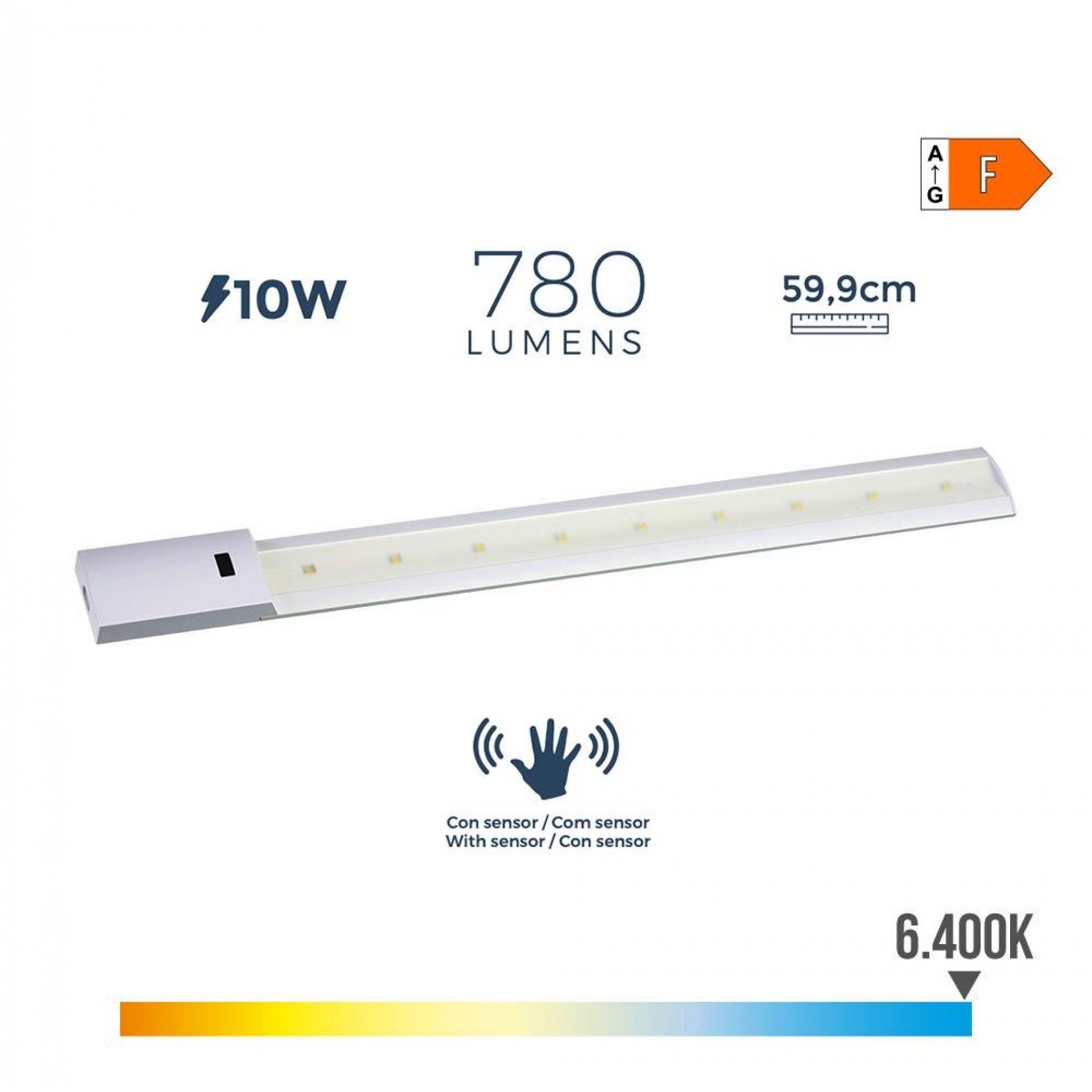 Armadura led com sensor 10w 780lm 6500k luz fria 5,5x59,9cm refª 31679 EDM