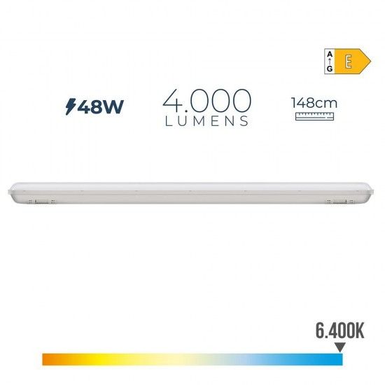 Armadura led estanque ip65 48w 5274lm 6500k luz fria 8,6x148x6,6cm ref 31412 EDM