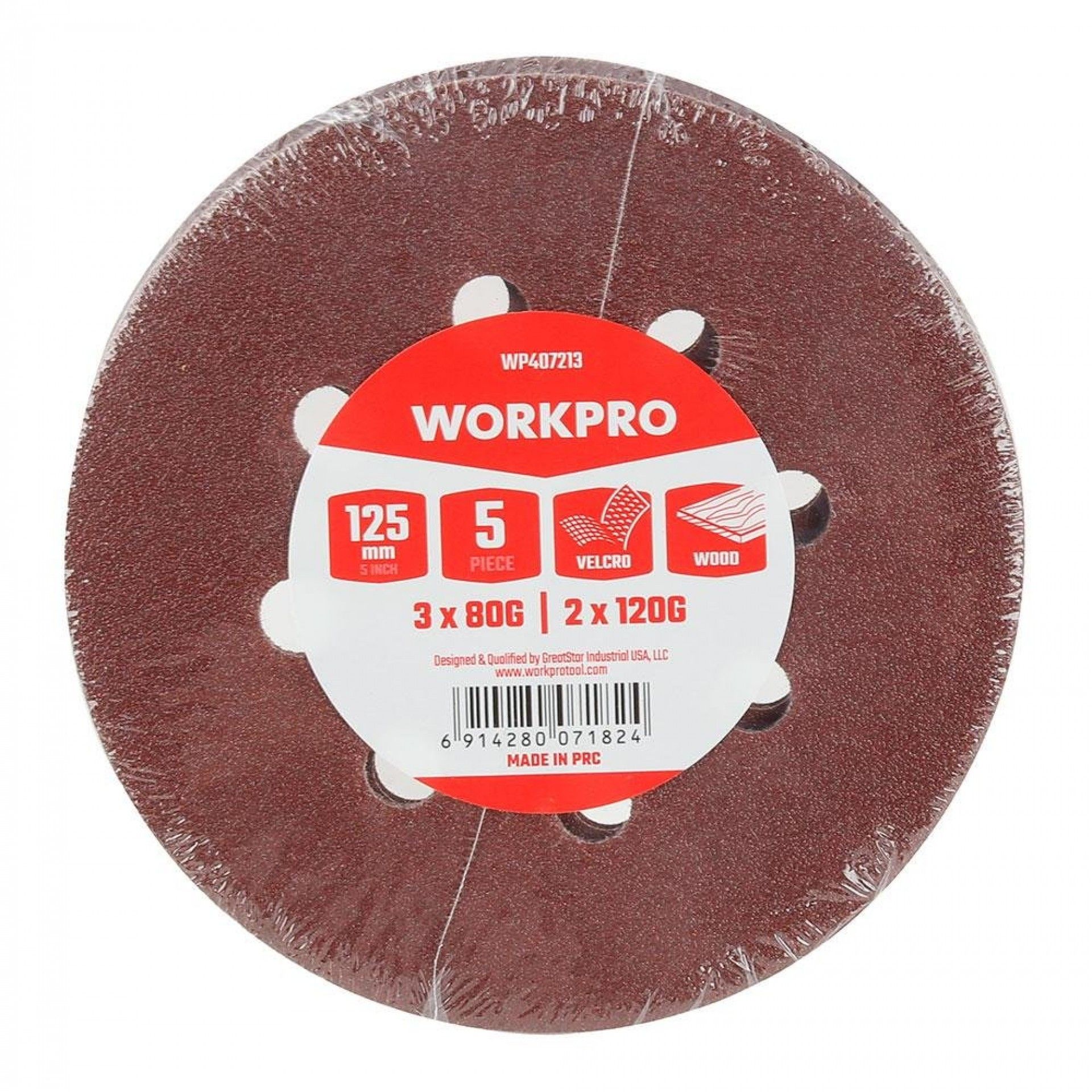 Disco de lixa adesivo 125mm, conjunto 5 unidades. refª 21153 WORKPRO