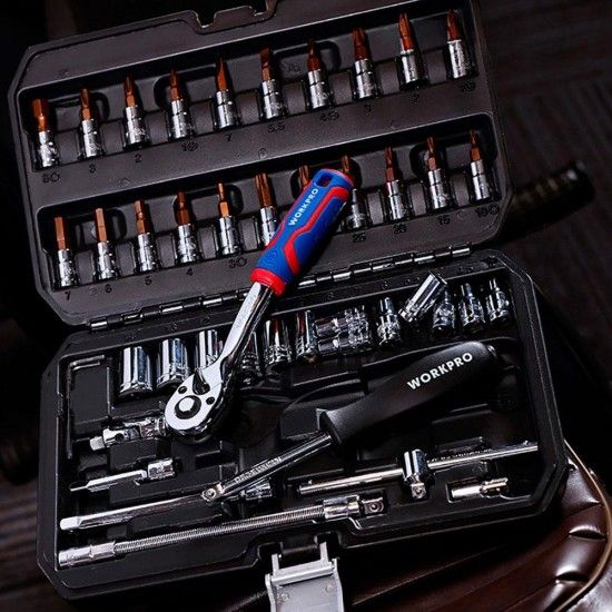 Chaves de soquete, conjunto de 46 peças, 1/4". refª 21111 WORKPRO Chaves de soquete, conjunto de 46 peças, 1/4". refª 21111 WORKPRO