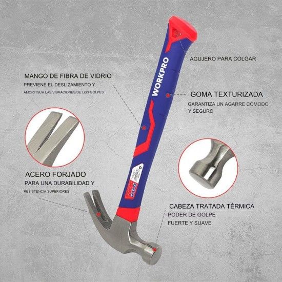 Martelo de carpinteiro com cabo de fibra de vidro 225g. refª 21041 WORKPRO Martelo de carpinteiro com cabo de fibra de vidro 225g. refª 21041 WORKPRO