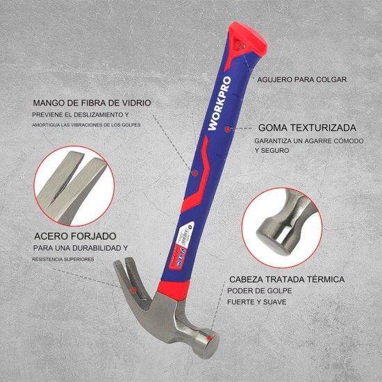 Martelo de carpinteiro 450g com cabo de fibra de vidro. refª 21042 WORKPRO Martelo de carpinteiro 450g com cabo de fibra de vidro. refª 21042 WORKPRO