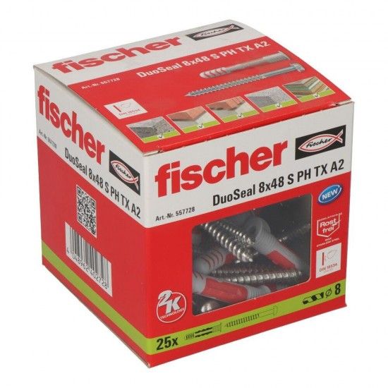 Pack 25 buchas impermeabilizante + parafuso duoseal ø8x48mm s a2 557728 refª 17698 FISCHER Pack 25 buchas impermeabilizante + parafuso duoseal ø8x48mm s a2 557728 refª 17698 FISCHER