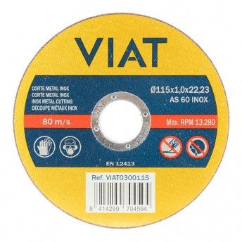 Disco corte fino 1mm inox-metal 115x1x22,23mm 0300115 ref 15543 VIAT